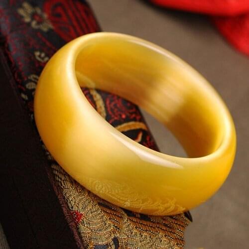 Natural Yellow Jade Bracelet Fashion Bangle Jewelry Charm Accessories Hand Carved Round Bangle 54mm-62mm for Woman Men