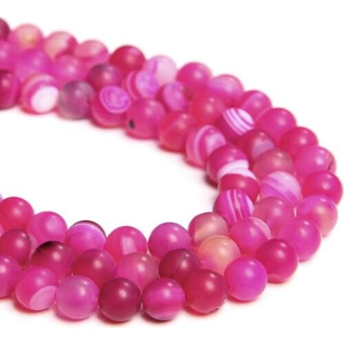 4 6 8 10 MM Matte Natural rose pink agates Stone Beads Pink Stripes Agates Stone loose Spacer Beads for Jewelry Making bracelet