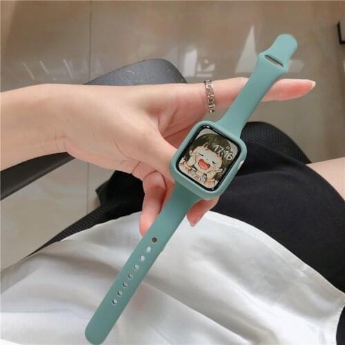 Case+Silicone Strap For Apple Watch band 44mm 40mm 38mm 42 mm Rubber belt bracelet iWatch serie se 3 4 5 6 watchband slim strap