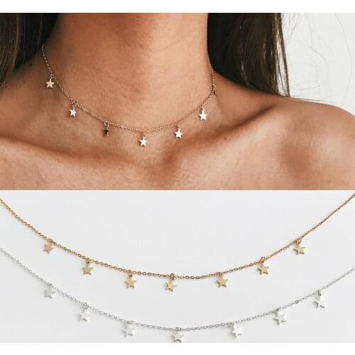 Kpop Gold Color Choker Chain Star Pentagram Necklace Gifts for Women Friend Collares Mujer Collier Bijoux Femme Jewelry Findings