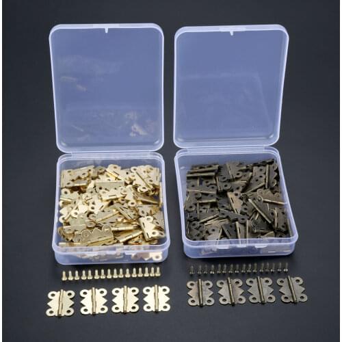 DRELD 100pcs 25x20mm Mini Butterfly Door Hinge Cabinet Jewellery Box Decorative Hinges Furniture Hardware +Screws+Storage Box