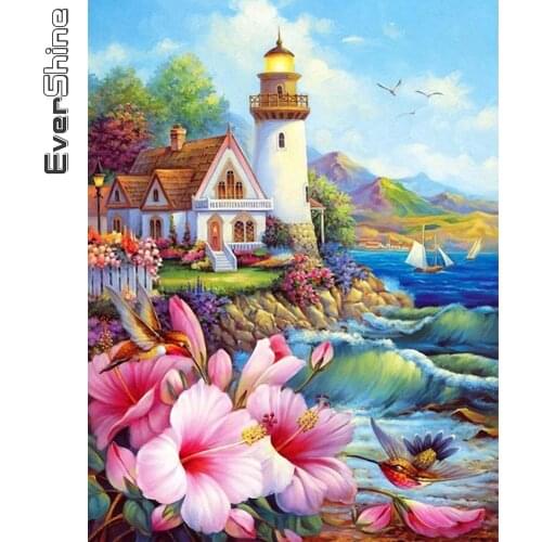 Evershine 5D DIY Diamond Painting Lighthouse Full Square Round Diamond Embroidery House Landscape Cross Stitch Flower Home Decor