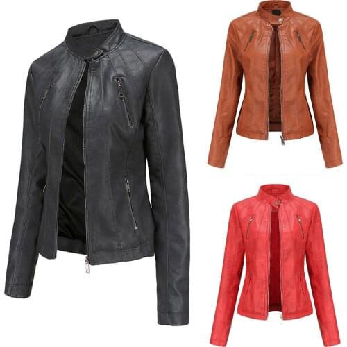 New Spring Autumn Women Short Faux PU Jacket Slim Fashion Punk Outwear Motorcycle Leather Jacket Casual Coat