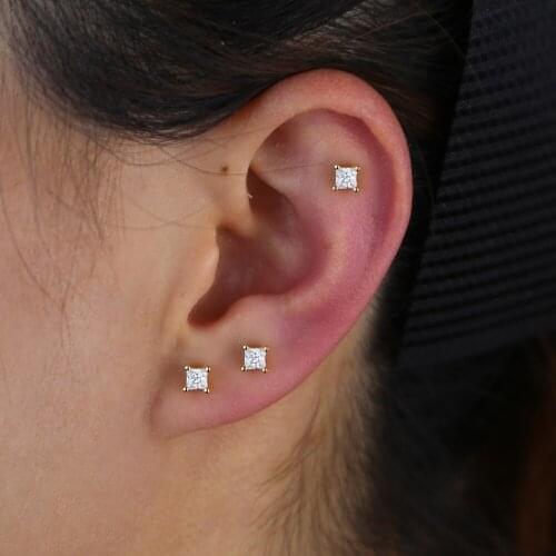 Tiny Minimalist Iced out 925 Sterling Silver Stud Dainty Square Mirco Paved 5A Earrings For Women Wedding Gift New Arrived