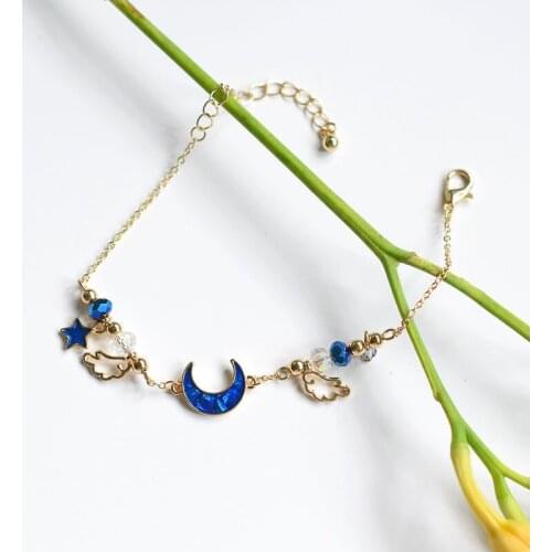 Cute Blue Moon Star Romantic Wing Bracelets Bangles For Women Trendy Jewelry Japanese and Korean Good Gift