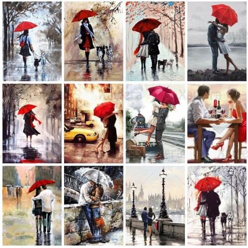 5D Diy Diamond Painting Couple Red Umbrella Full Diamond Embroidery Square Round Street Landscape Rhinestone Cross Stitch Kit