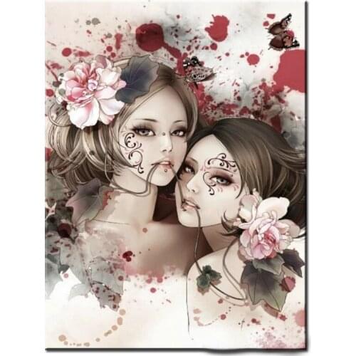 5D Diamond Painting Kit japanese Anime sisters Full Square Drill Round Drill Cross Stitch Diamond Embroidery butterfly flowers