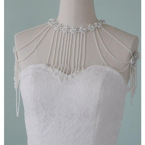 2021 New Wedding Faux Pearl Tassels Necklace Crystal Flower Shoulder Chain Bib Shawl Wrap