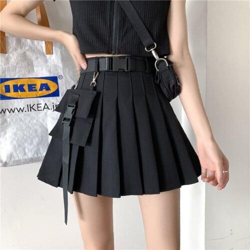 New Japanese Retro Punk JK Bust Overalls Skirt Female Summer Dress Large Size High Waist A-line Pleated Skirt Uniform Streetwear
