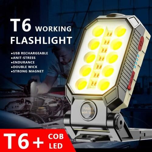 Rechargeable Strong Magnetic Work Light LED COB Portable Foldable Flashlight Waterproof Camping with Power Display Design