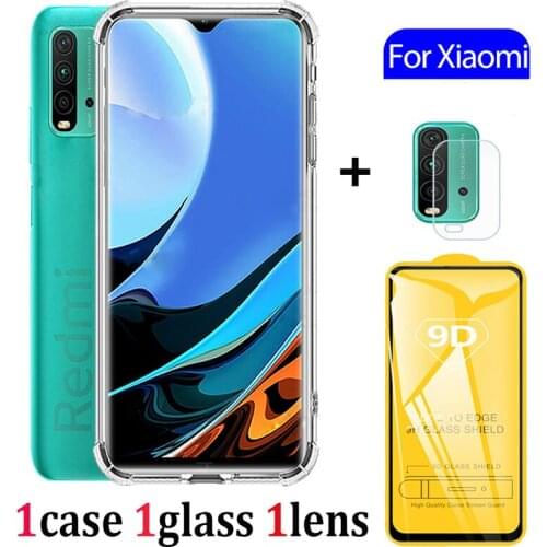 3in1 Transparent Phone Case For celular Xiaomi Redmi 9T Case Silicone Shockproof Cover Smartphone Redmi 9 T Tempered Glass Redmi 9 T 5G Camera Film Xiomi Redmi 9T 360 Full Cover Redmi 9 T 128 GB cases original