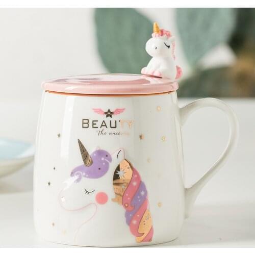 Luxury Unicorn Coffee Cup Cute Novelty Ceramic Cartoon Print Porcelain Stirring Mug 3d Lid Kawaii Cup Taza Personalizada 50