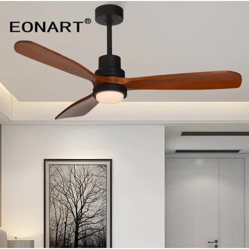 52 Inch modern led 15W solid wood luxury decorative ceiling fan lamp with remote control 100-240V motor ceiling fans With light