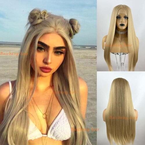 Blonde Wig Long Straight Lace Front Synehtic Wigs Natural Looking 150 Density Glueless Heat Resistant Hair for Daily Life 22Inch