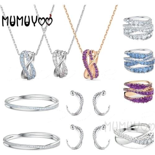 SWA 2020 Fashion Jewelry High Quality Twisted Series Set, Geometric Spiral Crystal Necklace, Romantic Birthday Gift for Women