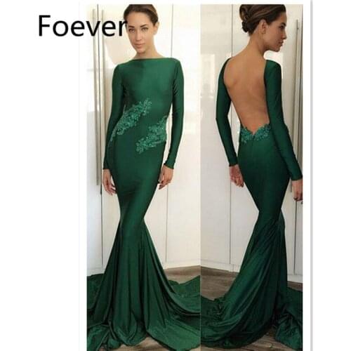 Dark Green Backless Mermaid Evening Dresses 2019 Vestido Comprido Long Sleeve Formal Women Prom Gowns Custom Made Robe Sirene
