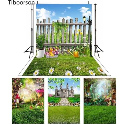 Spring Backdrop Wonderland Moon Party Green leaves Forest Mushroom Photography Background Kids Fairy Tale Photophone Banner