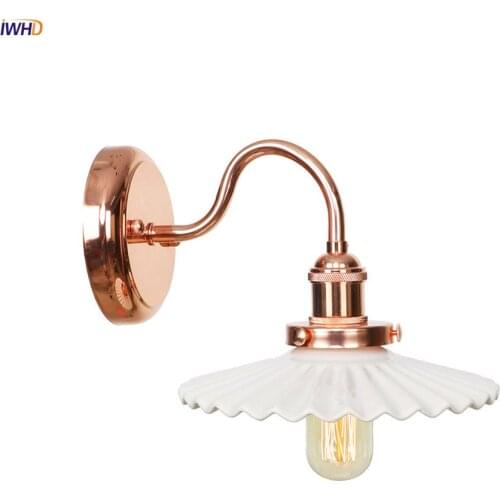 Vintage Nordic Wall Light LED Ceramic Lampshade Wandlamp Rose Golden Wall Lamp Retro Mirror Light Bedroom Bathroom Light Sconces