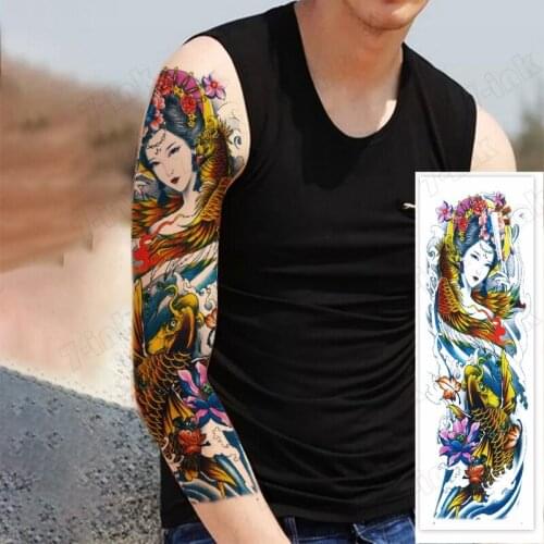 Waterproof Temporary Tattoo Sticker fairy Koi carp fish Lotus flower size sleeve tatoo fake tatto flash tattoos for men women
