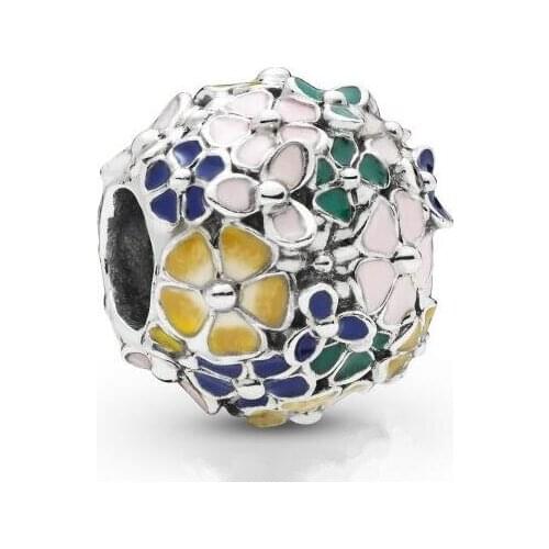 Genuine 925 Sterling Silver Bead Charm Classic Flower Arrangement Charm Fit Pan Women Bracelet & Necklace Diy Jewelry