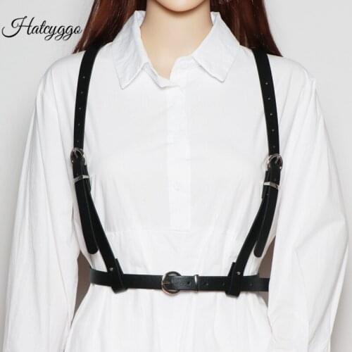 HATCYGGO Women Black Suspender Belt Leather Harness Lady Sexy Harness Bra Cage Adjustable Waist Straps Punk Rock Accessories