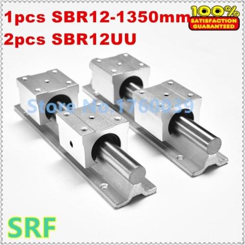 1pcs 12mm linear rail SBR12 L1350mm linear shaft rail + 2pcs SBR12UU slide block for 12mm linear shaft support