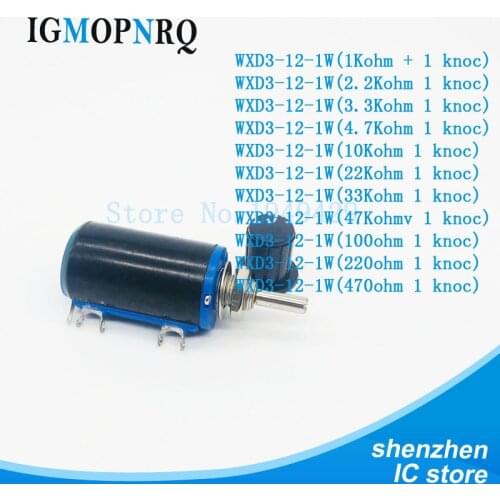 1pcs WXD3-12-1W 100 220 470 1K 2K2 3K3 4K7 10K 22K 33K 47K Ohm 100R 220R 470R 2.2K 3.3K 4.7K WXD3-12 1W Potentiometer + 1 knob