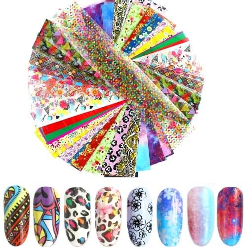 10pcs/Set Holographic Nail Foil Slider Transfer Mix Flower Designs Nails Stickers Floral Prints Manicure Decal Art Decoration