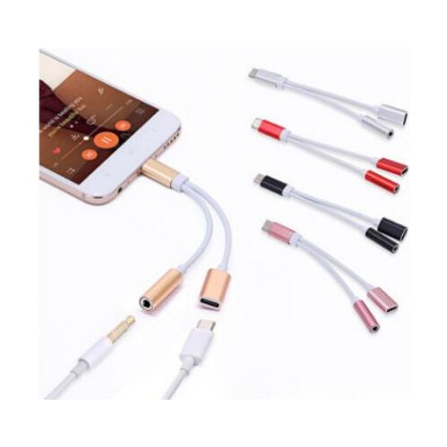20pcs Mini 2 In 1 USB Type-C To 3.5mm Jack AUX Headphone Audio Splitter Converter Adapter Cable For Phone Music Accessories