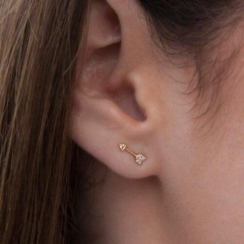 2021 925 Spring sterling silver FINE JEWELRY simple minimal cz arrow valentines girlfriend gift silver delicate arrow earring