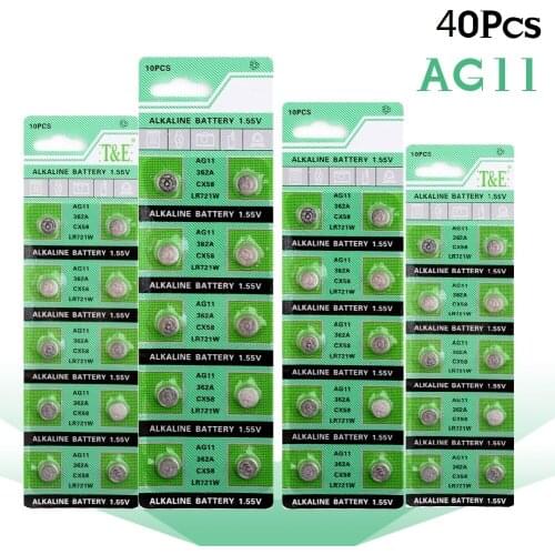 40pcs/pack 1.55V AG11 LR721 362 SR721 162 Cell Coin Alkaline Battery Button Batteries for Watch Toys Remote
