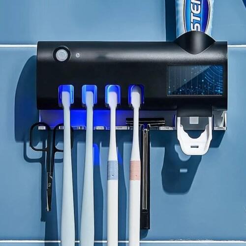 Automatic Solar Energy UV Toothbrush Holder Wall Toothbrush Sterilizer Toothpaste Dispenser Squeezers Bathroom Accessories