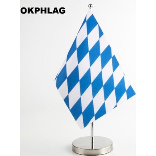 Bayerisches Office Table Flag with Stainless flagpole Base Country Banners Desk flag 14*21CM T style Y style Single style