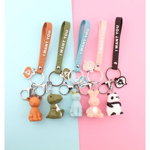 Animal Dinosaur Rabbit Panda Deer Keychain Keyring For Women Jewelry Cute Silicone Doll Key Holder Keyring Gift
