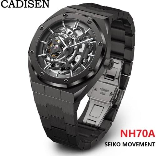 CADISEN Men Watches Mechanical Automatic Japan NH70A Hollow Out Design Watch Men 100M Waterproof Brand Luxury Casual Sport Watch