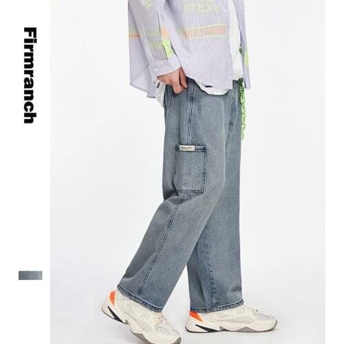 Firmranch 2020 Spring/Autumn Men Loose Japanese Cargo Jeans Young Men Hiphop Side Pocket Straight Pants Boys Jeans trousers
