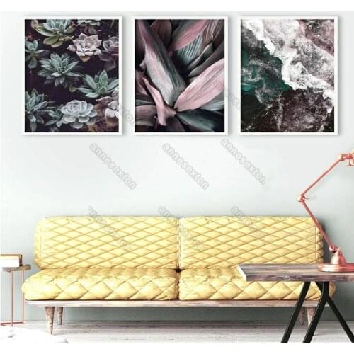 Art Photographs Succulents Water Waves and Plants Modern Style Canvas Painting Poster and Print for Home Rooms Wall Decoration