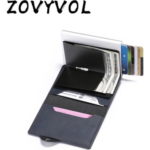 ZOVYVOL Rfid Blocking Protection Men id Credit Card Holder Wallet Leather Metal Aluminum Business Bank Card Case CreditCard