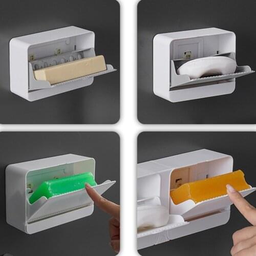 Creative Wall Mounted Soap Box With Lid Soap Draining Rack Bathroom Clamshell Bar Soap Holder With Drain And Water Tray