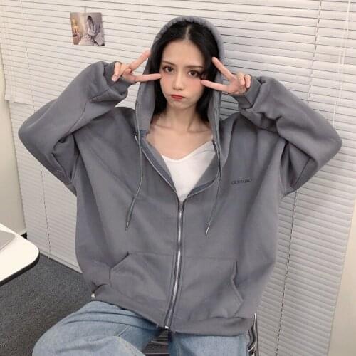 Vintage Pockets Long Sleeve Casual Large Coats Zip Up Sweatshirt Spring Autumn Jacket Clothes oversize Hoodies Women