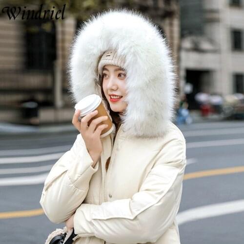 Windriel Winter Long Parkas 2021 New Women Warm Jackets Hooded Office Lady Wadded Coat Big Pockets Cotton Padded Clothing