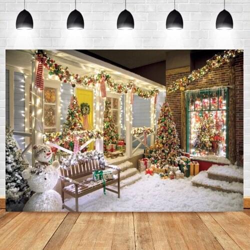 Laeacco Christmas Tree Vinyl Backdrop Winter Window Interior Family Baby Portrait Photography Background Snowman Photo Studio