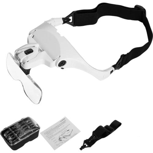 Headband Magnifier with Loupe LED Light Glasses Light Bracket for Reading Jewelry Watch Repair Sewing Lash Extension Dentist