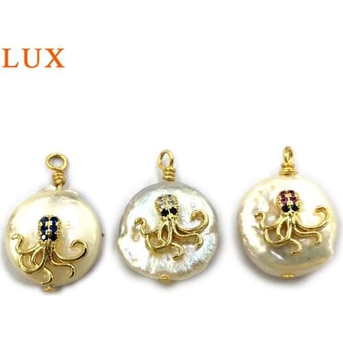 LUX Natural freshwater Pearls Pendant micro CZ Pave cubic zirconia paved octopu connector for bracelet necklace Making