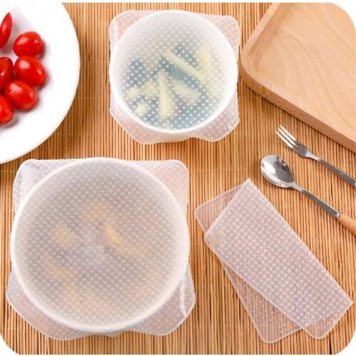 New Kitchen Tools Multifunctional Wrap 4pcs/set Reusable Silicone Cover Food stretch Lid Preservative Film Food Fresh Keeping