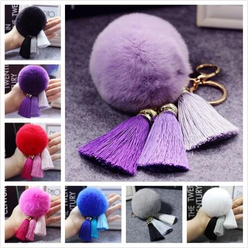 Fashion female rabbit fur ball keychain tassel pendant mobile phone case car handbag plush pendant pendant