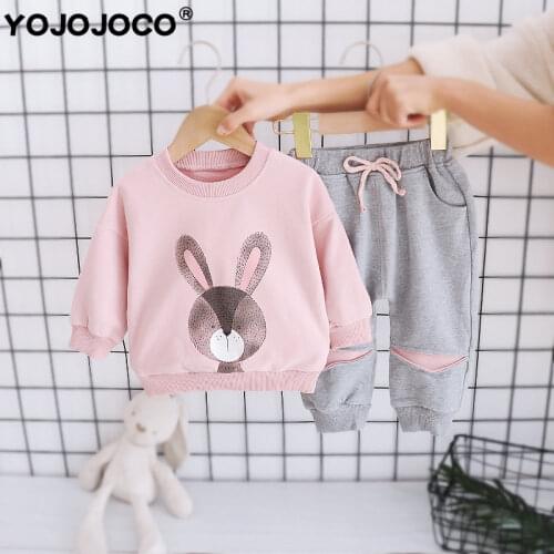 Baby girl clothes spring and autumn pure cotton suit girl cute cartoon round neck costume baby girl clothes two-piece suit