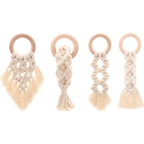 Organic Macrame Teether Boho Teething Ring Baby Sensory Toy Natural Cotton Teething Toy Gender Neutral Baby Toy