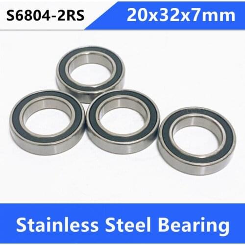 10pcs/lot ABEC-5 S6804-2RS S6804RS Bearing Stainless Steel 20x32x7 mm Deep Groove Ball Bearing 20*32*7mm 6804-2RS 6804RS