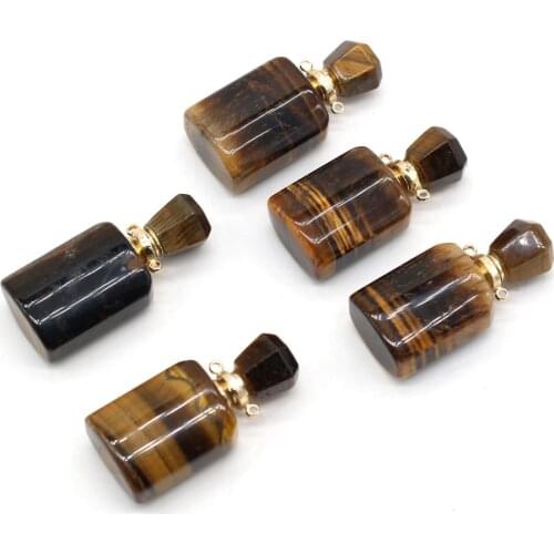 Natural Perfume Bottle Stone Pendant Necklace Essential Oil Diffuser Tiger Eye Stone Charms for Jewelry Making